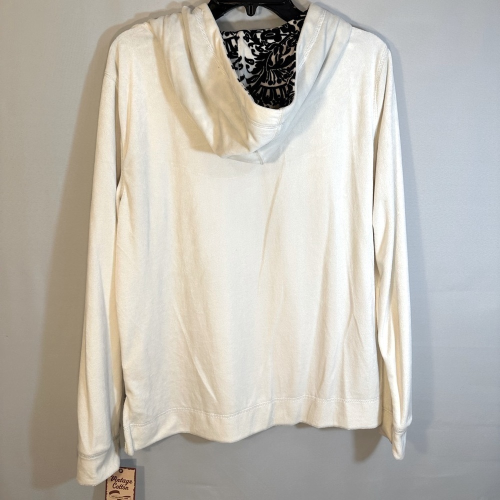 Vintage Cotton Size L Long Sleeve Hooded Pullover Kangaroo Pockets Sweatshirt - Picture 13 of 15